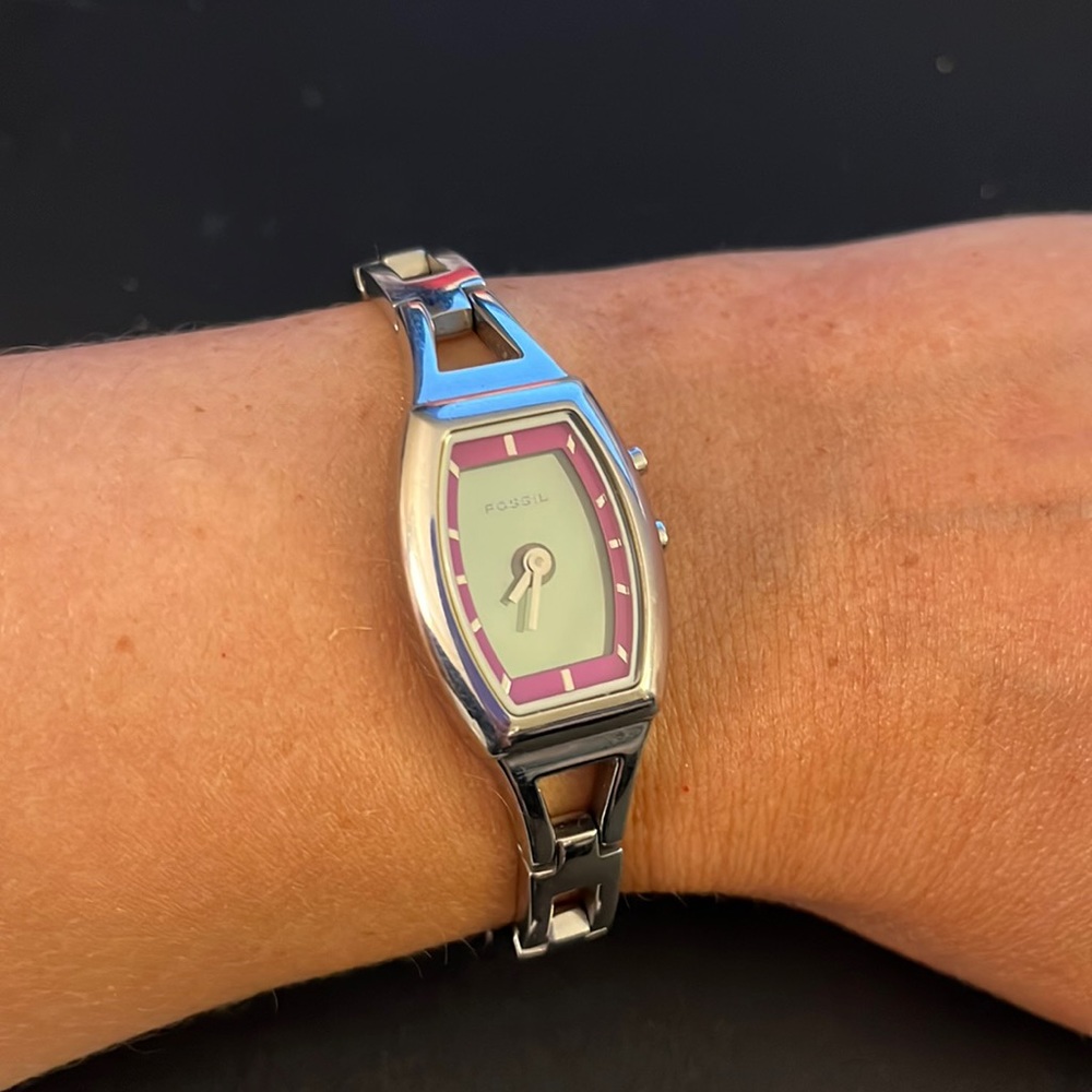 Silver fossil watch